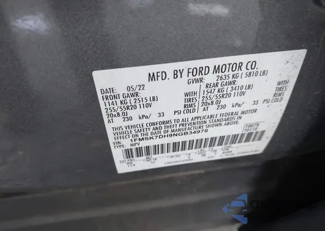 2022 Ford Explorer Xlt from USA, damaged, VIN 1FMSK7DH9NGB34978